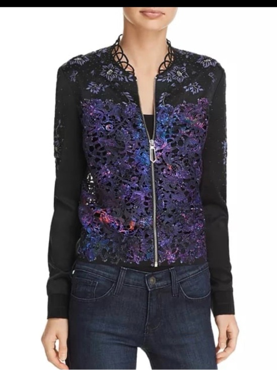 Elie Tahari Jackets & Blazers - Elie Tahari Brandy 100% Silk Embellished Bomber Jacket